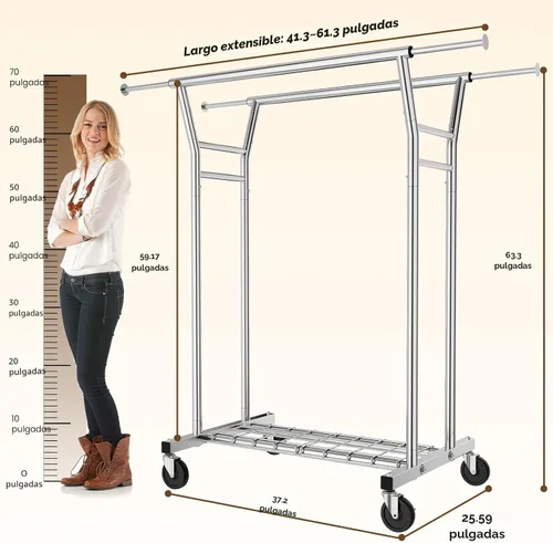 Miniatura 6 de HYSEYY Perchero de ropa resistente, perchero con ruedas para colgar ropa con estantes, carga de 700 libras, armario portátil con ruedas