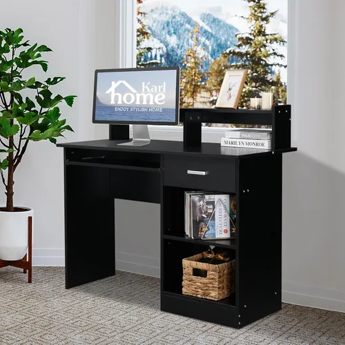 Miniatura 7 de Karl home Escritorio para ordenador de estudio y escritura, mesa para PC y portátil de madera para oficina en casa con estante de cajón, bandeja