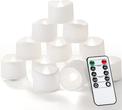Miniatura 13 de Homemory - Paquete de 12 velas de té LED con temporizador a control remoto, más de 400 horas de parpadeo, velas sin llama con pilas para iluminación