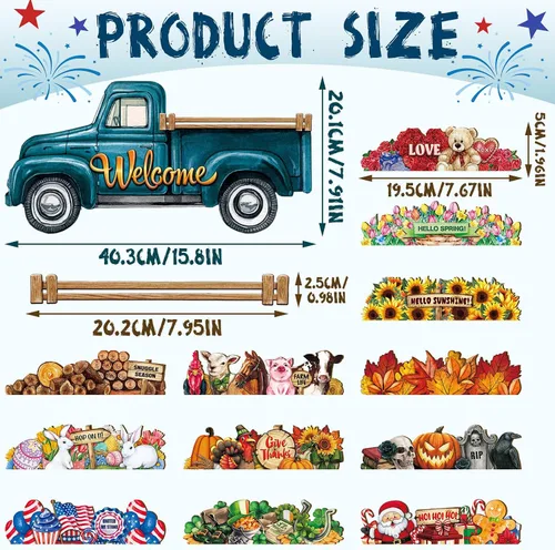 Miniatura 2 de Ferraycle Letrero de bienvenida intercambiable con el 250º aniversario para decoración de camión con 12 iconos de vacaciones, decoración rústica