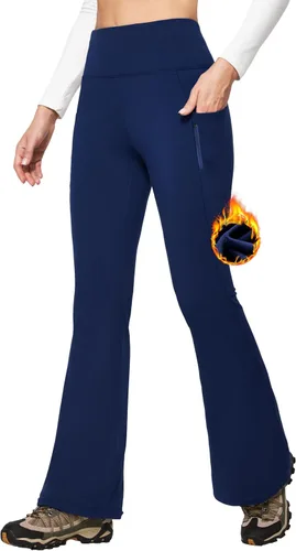 IUGA Pantalones con forro polar para mujer, resistentes al agua, pantalones de senderismo para invierno, leggings acampanados con bolsillos, corte