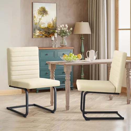 Miniatura 13 de Furniliving - Juego de 2 sillas de comedor modernas tapizadas de tela técnica con patas de acero, respaldo alto, sillas sin brazos para comedor
