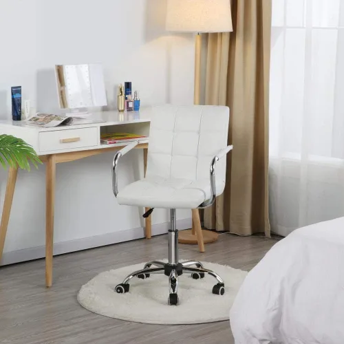 Miniatura 8 de Topeakmart Silla de escritorio moderna blanca rodante con reposabrazos/ruedas, base resistente, cilindro de gasolina certificado SGS, cómoda silla