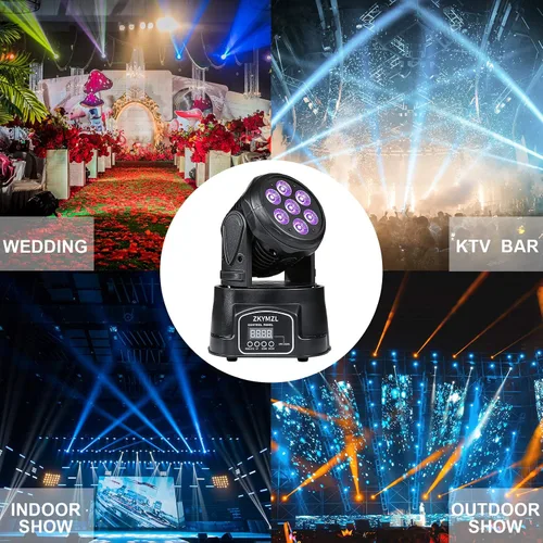Miniatura 6 de ZKYMZL 7x12W RGBW (4 en 1) Iluminación de la etapa del LED con 9/14 CH por DMX512 Control y Actividades de Sonido - Cabeza móvil Dj Luces