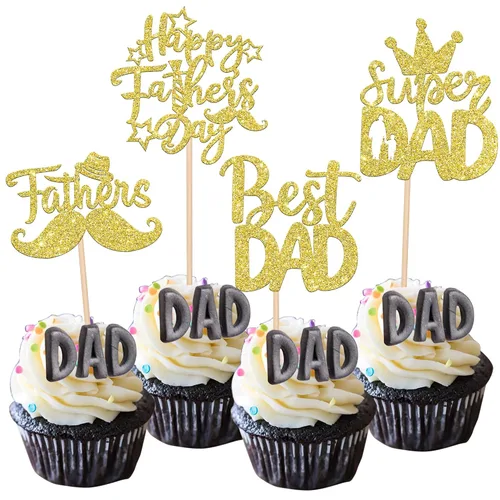 Miniatura 13 de 24 adornos para cupcakes con purpurina para el Día del Padre, con purpurina, corazón, amor, padre, mejor papá, decoración de cupcakes para feliz día