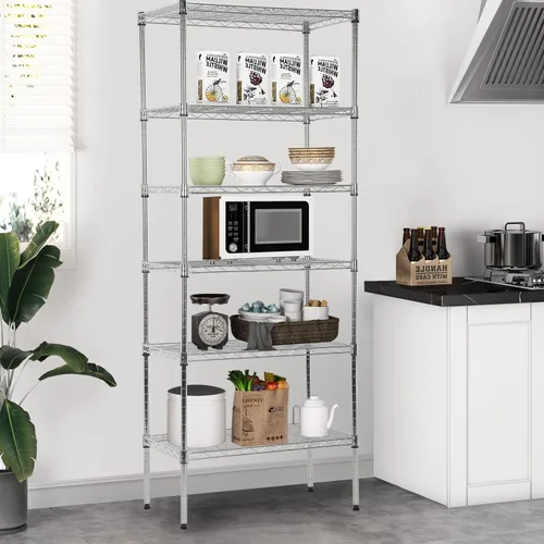 Miniatura 10 de Estantería de alambre de 6 niveles con ruedas, estantes de almacenamiento resistentes, organizador de cocina de garaje NSF, estante de alambre Negro