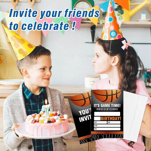 Miniatura 4 de AWSICE Invitaciones de cumpleaños de baloncesto, 20 tarjetas de invitación con sobres, tarjetas de invitación deportivas de doble cara para fiesta
