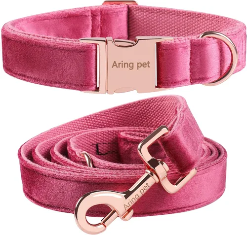 Miniatura 9 de ARING PET Juego de collar y correa de terciopelo para perro, collar y correa de perro morado suave, collares ajustables para perros Púrpura