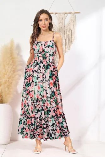 Miniatura 5 de GRACE KARIN Vestido largo de verano para mujer, casual, sin mangas, con tirantes delgados, volantes, acampanado, para la playa, con bolsillos