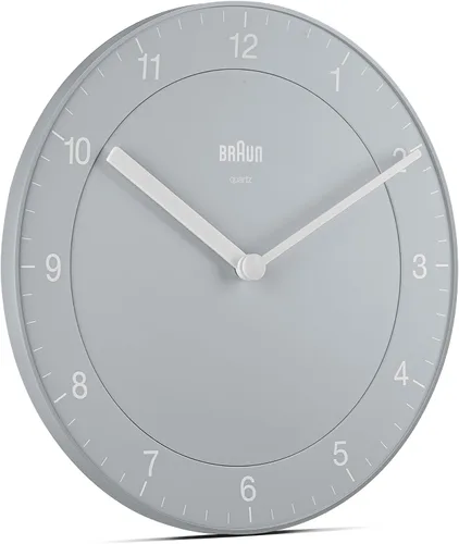 Miniatura 8 de Braun Reloj de pared analógico clásico con movimiento de cuarzo silencioso, fácil de leer, 7.9 in de diámetro en gris, modelo BC06G.