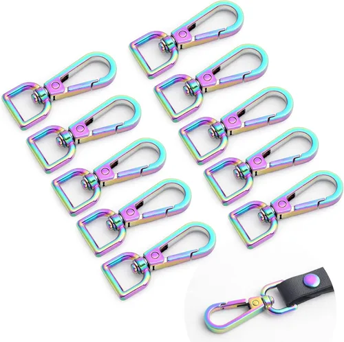 Miniatura 7 de Ganchos giratorios de metal arcoíris con anillos en D arcoíris y hebillas deslizantes para bolso de arco iris Tri-Glides