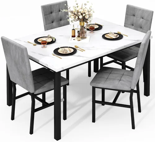 Miniatura 10 de AWQM Juego de Mesa de Comedor para 4, Mesa de Cocina de Mármol Sintético y Juego de 4 Sillas, Juego de Mesa de Comedor Moderna para 4, Mesa de Cena