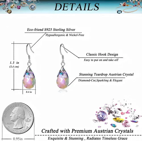 Miniatura 11 de Aretes colgantes de cristal austriaco con forma de lágrima para mujer, joyería hipoalergénica de plata de ley 925