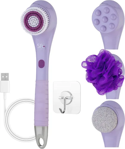 Spa Sciences - NERA - Cepillo corporal 4 en 1 para ducha/baño para exfoliación, limpieza profunda, cuidado de pies, infusor de loción y masaje