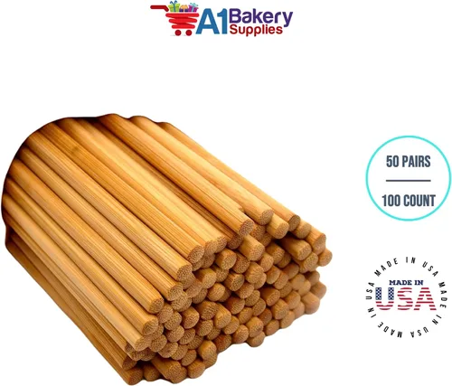 Miniatura 8 de Palillos de madera de bambú natural, 50 pares/100 unidades en 9 pulgadas por A1 bakery supplies