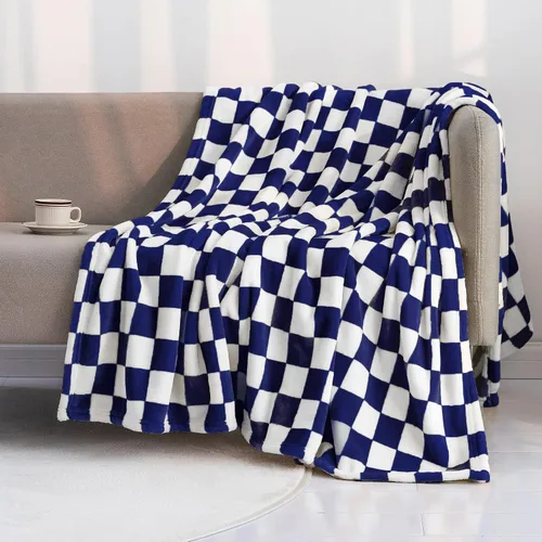 Miniatura 18 de LOMAO Manta de franela con patrón de cuadrícula de ajedrez, suave, lujosa, cálida y acogedora para sofá y cama, para todas las estaciones
