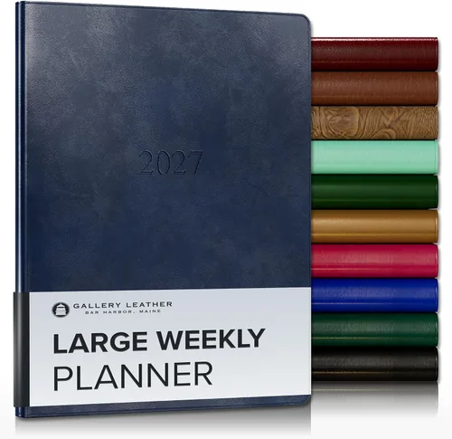Miniatura 232 de Gallery Leather Agenda semanal y mensual grande 2025-2026, agenda y cuaderno con elegantes bordes de página dorados dorados, 12 meses, cactus Cactus
