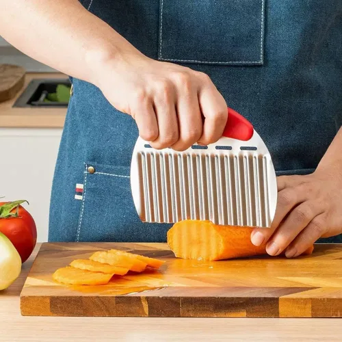 Miniatura 4 de Cortador grande de acero inoxidable resistente para papas, zanahorias y frutas, verduras, papas, cebollas (estilo rojo II, 1 unidad)