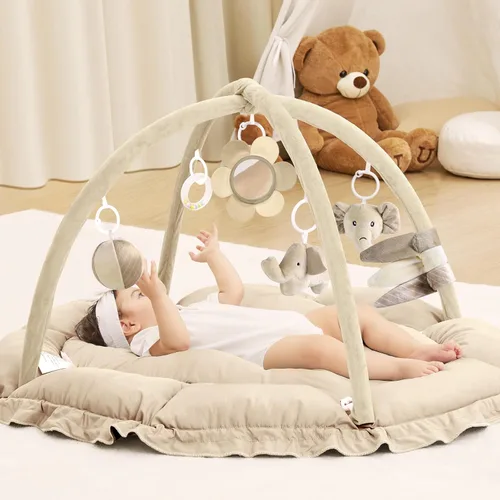 Miniatura 9 de ANGELBLISS Gimnasio de juego para bebé de 5 en 1, tapete reversible para tiempo de barriga con 5 juguetes sensoriales para el desarrollo basado
