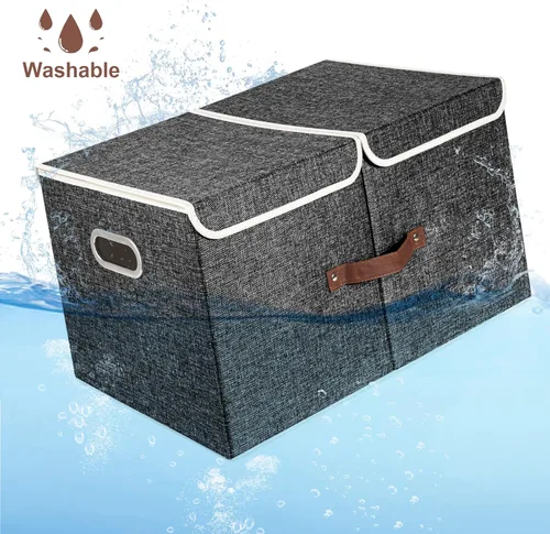 Miniatura 5 de TYEERS Contenedores plegables extragrandes con tapas y compartimentos, lavables, cajas de almacenamiento de tela, 21.7 x 13 x 11.8 pulgadas, paquete