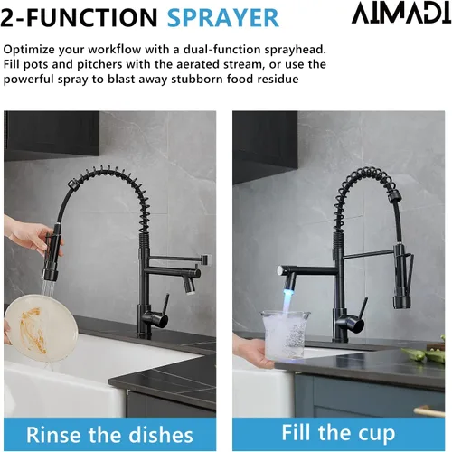 Miniatura 3 de AIMADI - Grifo de cocina con rociador desplegable, grifo de cocina comercial de arco alto, de una sola manija, de acero inoxidable con níquel Níquel
