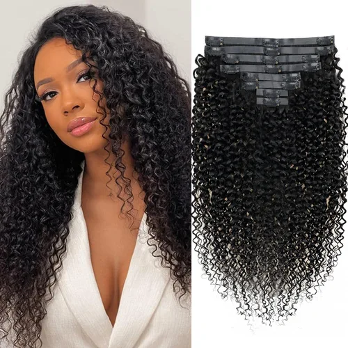 Miniatura 72 de Extensiones de cabello con clip de 12 pulgadas, rizado birmano, negro natural, extensiones de cabello con clip rizado birmano, cabello humano real