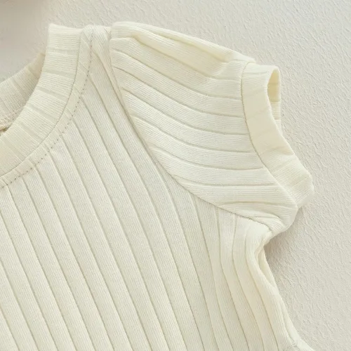 Miniatura 69 de Traje de verano para niña pequeña, de manga corta, acanalado, overol liso, pantalones cortos, ropa para recién nacidos