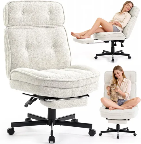 Miniatura 9 de Silla cruzada con ruedas, sillas de escritorio de oficina en casa con reposapiés, cómoda silla giratoria de maquillaje para tocador, silla