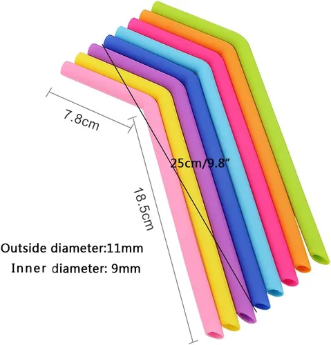 Miniatura 2 de AKOAK Pajitas de silicona reutilizables, sin BPA, extra largas, flexibles, curvas, para vasos de 30 a 20 onzas/Rtic/Yeti, paquete de 8 + 2 cepillos