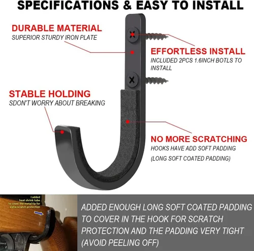Miniatura 3 de GOHIKING Perchero de almacenamiento para rifles, ganchos para escopeta, ganchos de montaje en pared para cualquier rifles, escopetas, arco de tiro