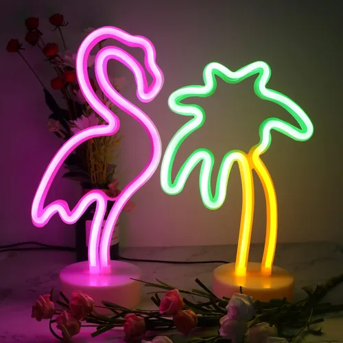 Miniatura 5 de Luz de neón con base de neón, luces de noche, decoración de pared, decoración del hogar, luz led Flamenco+cocotero