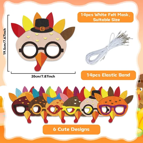 Miniatura 2 de Qyeahkj Kit de manualidades de máscara de pavo de Acción de Gracias, 126 piezas, espuma de fieltro de otoño, manualidades para niños de 3 a 5, 4 a