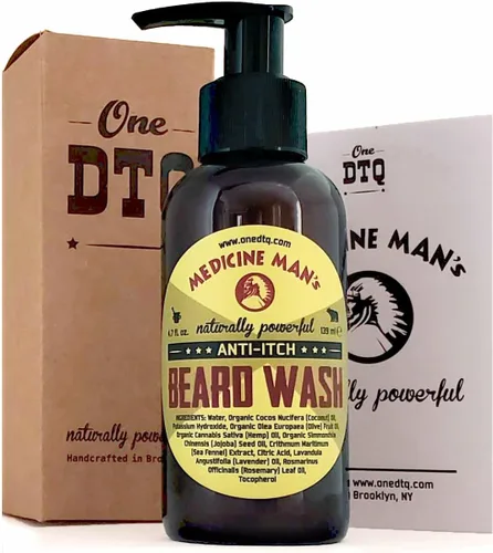 OneDTQ Jabón para barba con picazón en la barba y la barba - Natural - Calma, suaviza, limpia profundamente - Medicine Man's 4,7 FL OZ | Cuidado de