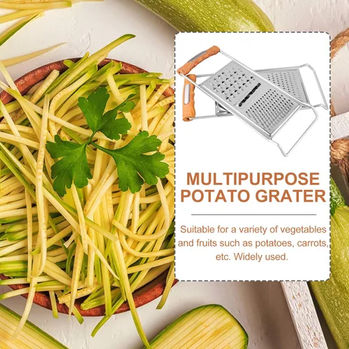 Miniatura 5 de Rallador de queso 3 en 1, cortador de mandolina, 2 piezas de acero inoxidable, cortador de verduras, triturador de juliana con mango de agarre