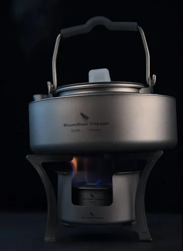 Miniatura 9 de Boundless Voyage Estufa de alcohol de titanio con cubierta contra incendios, estufa de leña al aire libre con soportes, para camping, Juego