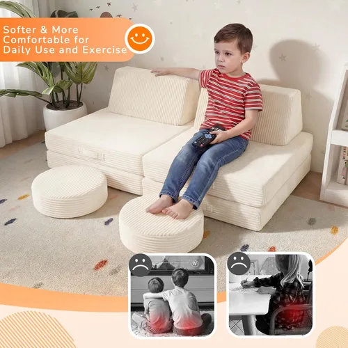 Miniatura 6 de MeMoreCool Sofá para Niños para Sala de Juegos, Sofá Convertible de Corduroy para Niños Pequeños, Sofá Modular de 8 Piezas para Juegos, Juego