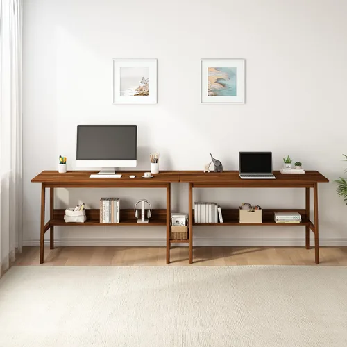 Miniatura 8 de NELYE Escritorio para 2 personas con estantería, mesa de trabajo de madera extra larga de 79 pulgadas, estación de trabajo para computadora