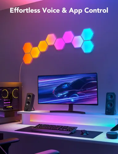 Miniatura 12 de Paneles de luz Govee Glide Hexa, luces de pared LED hexagonales RGBIC, luces de pared creativas Wi-Fi para el hogar inteligente con sincronización