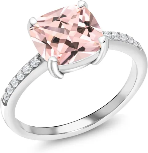 Miniatura 100 de Gem Stone King Anillo de compromiso de plata de ley 925 con piedra preciosa de corte cojín de 0.315 in Anillo de compromiso de aniversario de boda