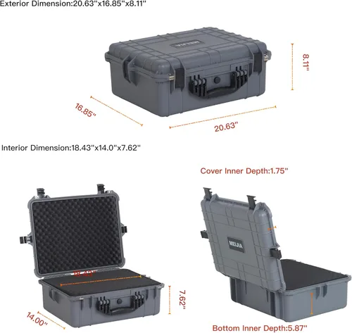 Miniatura 3 de MEIJIA Funda rígida protectora portátil impermeable para todo tipo de clima, funda compacta para cámara con espuma de ajuste personalizable, Gris