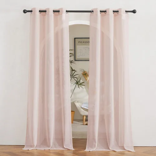 Miniatura 180 de NICETOWN Cortinas de lino traslúcidas con textura de lino de 84 pulgadas de largo, con ojales semitraslúcidos, tratamientos de ventana, privacidad