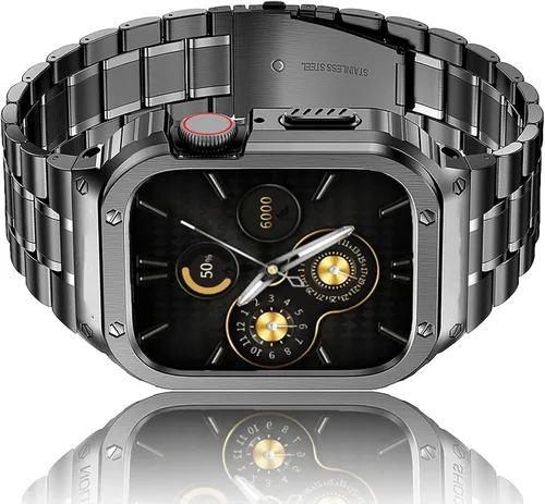 Miniatura 10 de HASLFM - Correa de reloj de acero inoxidable con funda compatible con Apple Watch Series 6, 5, 4, SE3/2/1 (1.732 pulgadas), serie 3, 2, 1