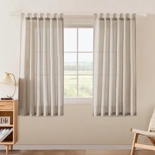 Miniatura 12 de FantasDecor Cortinas de lino de 63 pulgadas de largo, 2 paneles con pestañas superiores para sala de estar/dormitorio, cortinas texturizadas de lino