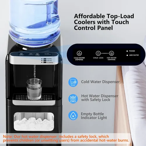 Miniatura 4 de Dispensador de agua Electactic con función de máquina de hielo, enfriador de agua caliente y fría para carga superior para botella de 5 galones