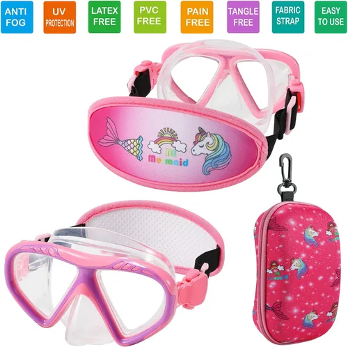 Miniatura 2 de Gafas de natación para niños, cubierta de nariz, gafas para niños sin tirones de pelo,Máscara de natación para niños antiniebla 1pk - Sirena rosa