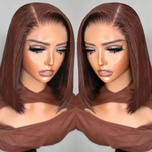 Miniatura 32 de Peluca Bob de Cabello Humano 13x4 Encaje Frontal HD Pelucas Bob de Encaje Frontal Cortas y Rectas para Mujeres Negras Cabello Humano Pre-Desplumado