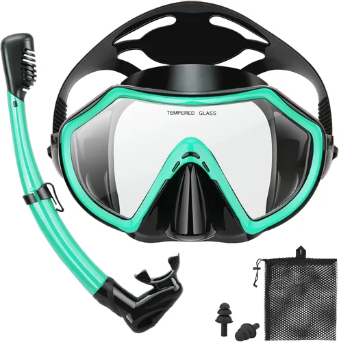 Miniatura 13 de Snorkeling Gear for Adults, Dry Adult Snorkel Set HD Panoramic View Snorkel Mask Set, Anti-Leak and Anti-Fog Scuba Diving Package with Mesh Bag Ear