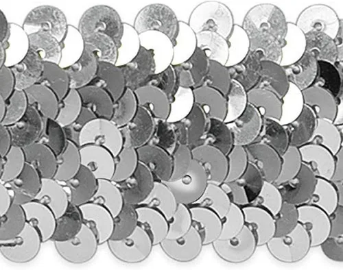 Trims by the Yard - Borde metálico de lentejuelas elásticas de 4 filas de 1 1/2 pulgadas, color plateado, (corte de 10 yardas)