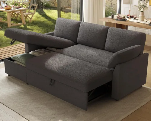 Miniatura 11 de AMERLIFE Sofá cama, sofá cama 2 en 1 con diván de almacenamiento, sofá extraíble para sala de estar de apartamento, color beige lino