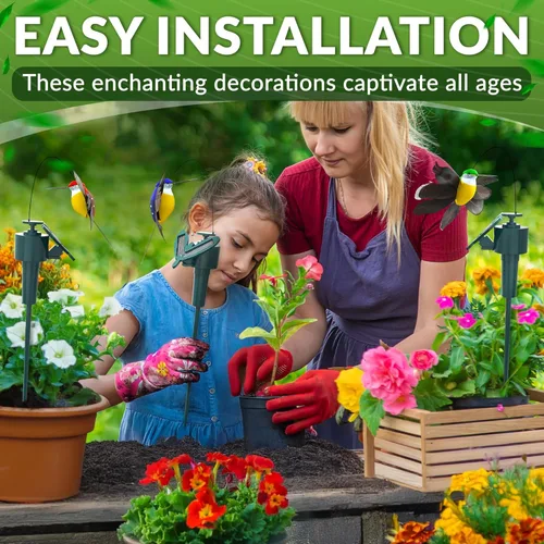 Miniatura 7 de 3 estacas solares de colibrí para jardín que se mueven como pájaros reales, estacas decorativas de jardín, decoración de colibrí en movimiento